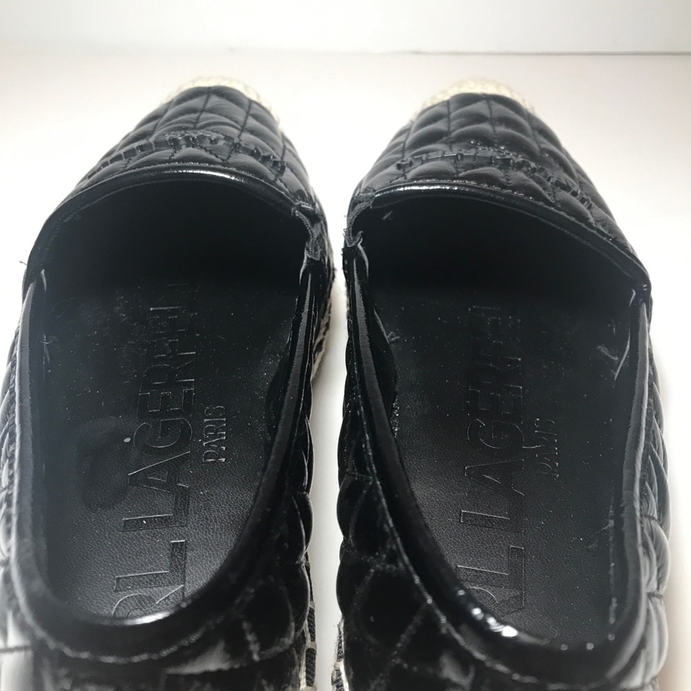 Karl Lagerfeld Quilted Patent Leather Espadrille Wedge Slip Ons Black 8 READ - Picture 9 of 9